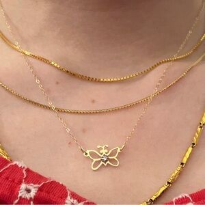 14kt solid yellow gold natural mined diamond butterfly choker necklace 16”